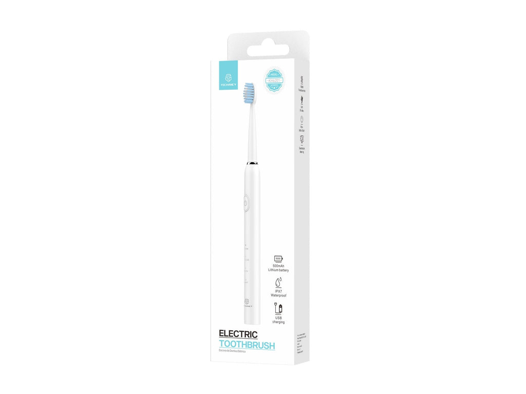 Techancy Escova De Dentes Eléctrica Branca KH6201, À Prova De Água IPX7, Cabeça De Escova Substituível, Bateria Recarregável
