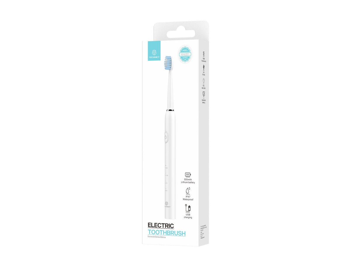 Techancy Escova De Dentes Eléctrica Branca KH6201, À Prova De Água IPX7, Cabeça De Escova Substituível, Bateria Recarregável